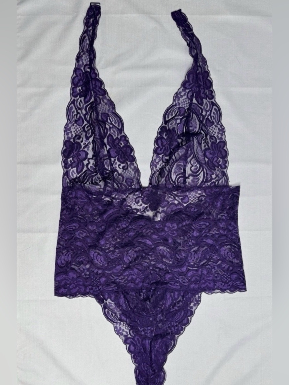 Adore Me Women’s Ellenora Dark Lilac  Lace Halter Plunge Teddy XL NWT
